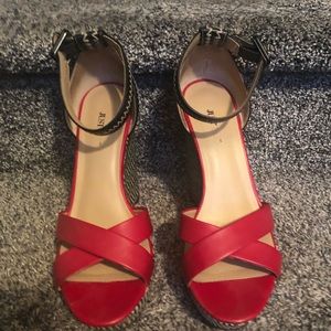 JustFab Shoes - Adorable Red, White & Blue Wedge Sandals w/Buckle JustFab Shoes - Adorable Red, White & Blue Wedge Sandals w/Buckle